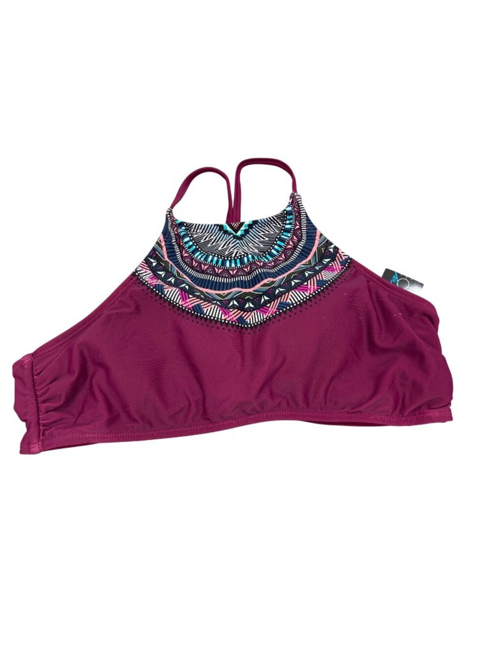 California Waves XL Wine Tribal High Neck Bikini Top Boho Eclectic NWT